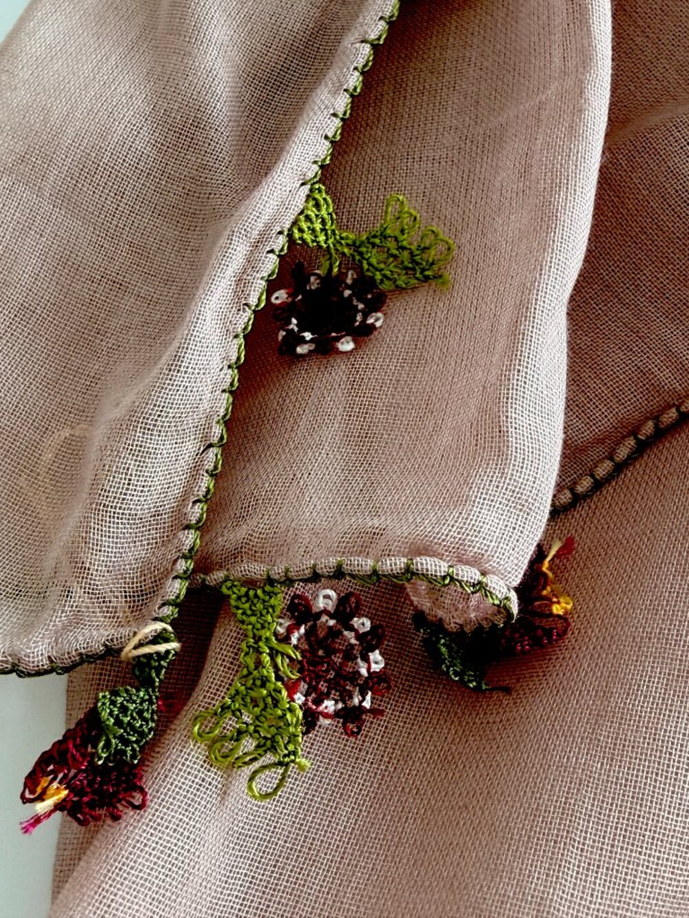 Traditional Turkish Oya Lace Edged Scarf Long Rectangular 100% Lawn Cotton - Picture 6 of 7